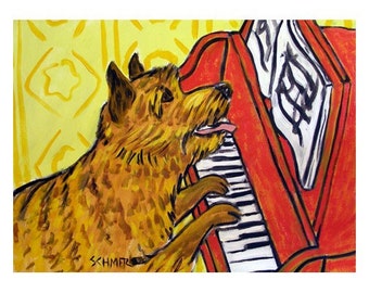 Norwich Terrier Playing Piano Dog Art Print 13x19 - matte or glossy - fathers day gift - birthday gift office decor
