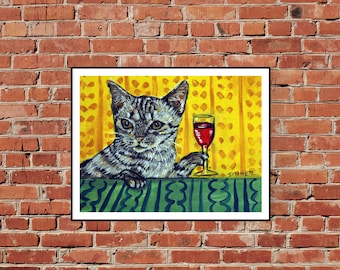 cat print wine canvas or paper print - ocicat cat decor art ready to hang