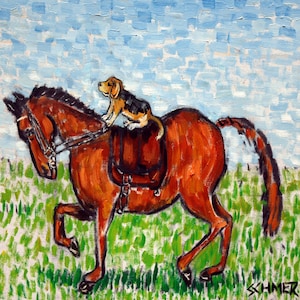 beagle tile - beagle art - Beagle horse dressage dog art coaster tile gift impressionism gift new animals - beagle gifts - coaster