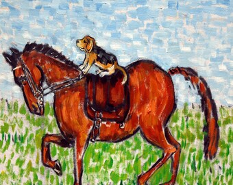 beagle tile - beagle art - Beagle horse dressage dog art coaster tile gift impressionism gift new animals - beagle gifts - coaster