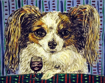 papillon dog art PRINT 13x19 JSCHMETZ modern abstract folk pop art american ART gift wine