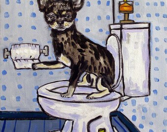 chihuahua in the bathroom - dog art - tile coaster - animal lover gift