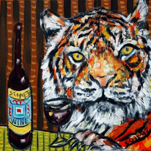 tiger at the wine bar animal art tile coaster gift - multiple sizes available