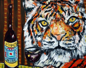 tiger at the wine bar animal art tile coaster gift - multiple sizes available