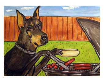 Doberman Pinscher at the Cook Out Dog Art Print
