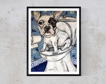 French bulldog, bulldog bathroom, bathroom canvas, canvas or paper, dog art print, animal bathroom, animal art decor, dog canvas wall art