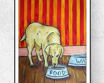 golden retriever eatingr dog art print - paper or canvas print - multiple sizes