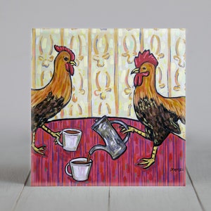 chicken art tile coaster gift coffee animal decor gifts