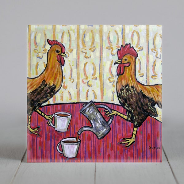 chicken art tile coaster gift coffee animal decor gifts