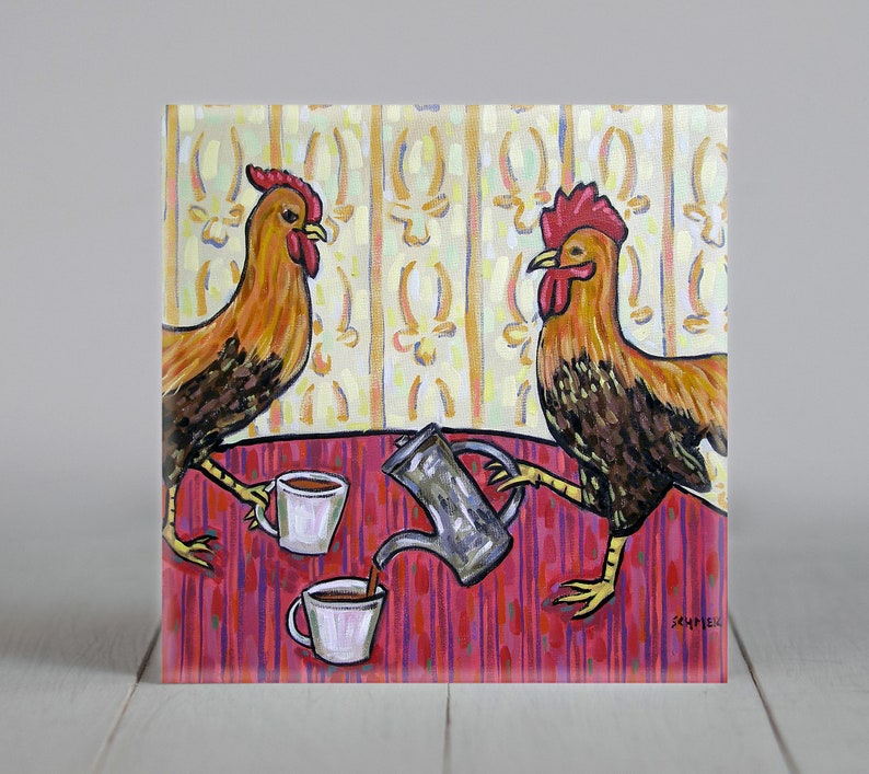 chicken art tile coaster gift coffee animal decor gifts image 1