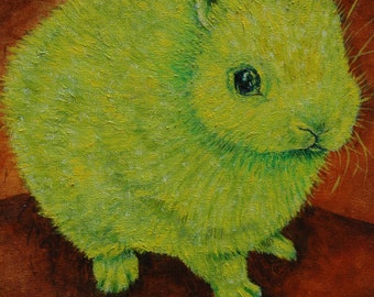 bunny tile - bunny art - green bunny rabbit animal art coaster tile gift modern folk surreal - bunny gift