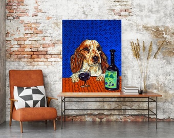 cocker spaniel at the wine bar - stretched canvas or matte paper print- multiple sizes available