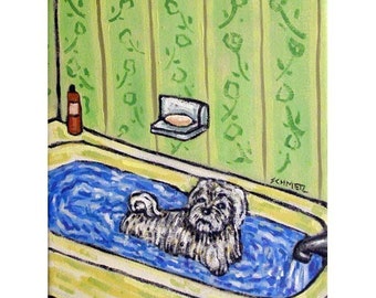 Maltese Taking a Bath Dog Art Print