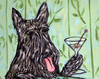 Scottish Terrier Martini Bar Dog Art print onmatte or glossy paper - home decor