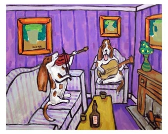 Basset Hound Two Piece Music Dog Art Print