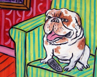 bulldog art - bulldog print, dog art poster from painting, living room art, dog, dog art, modern folk art
