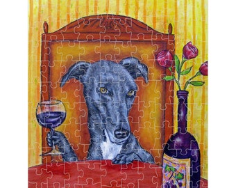 Puzzle  Greyhound Dog Wine Jigsaw Decor Art Print On Puzzle