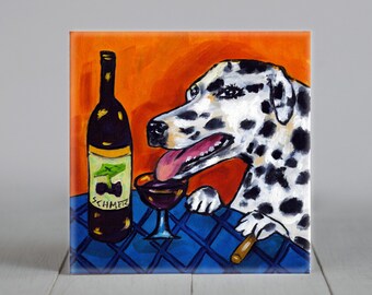 Dalmatian Wine Bar Dog art tile coaster - multple sizes available