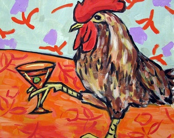 Chicken martini, chicken art, chicken coaster, chicken tile, ceramic chicken, animal decor, animal coaster set, animal gift, bird art, farm