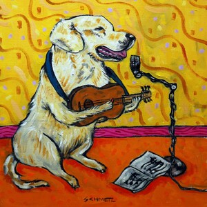 golden retriever guitar player dog art coaster tile gift gifts