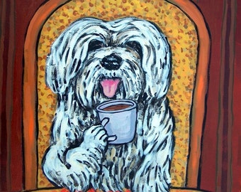 Havanese at the Coffee Shop Dog Art coaster tile Gift JSCHMETZ modern abstract folk pop art american ART