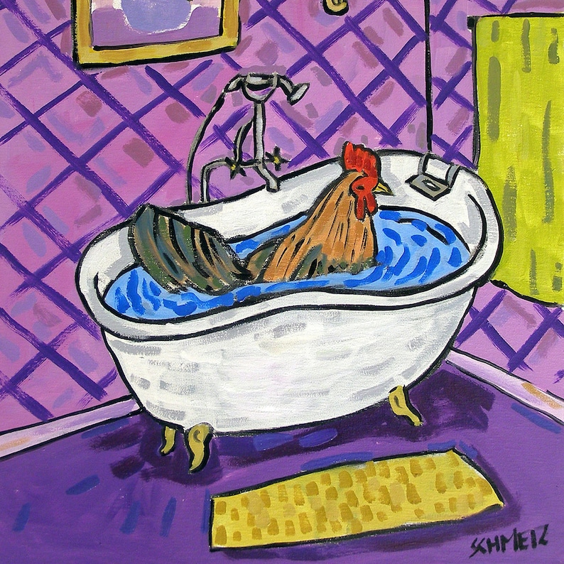 chicken gifts chicken coaster tile Chicken Taking a Bath Art coaster tile chicken art