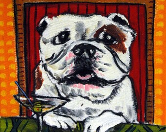bulldog martini dog art tile coaster ceramic decor