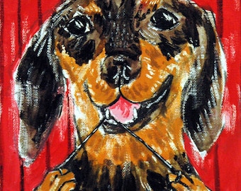Dachshund Flossing Dog Art Print - Archival Quality Stretched Canvas