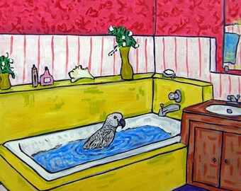 African Grey Parrot, bathroom tile, bird coaster, animal decor, bird art, bird art original, parrot print,