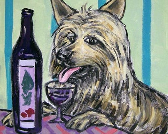 Silky Terrier at the Wine bar Dog art tile coaster