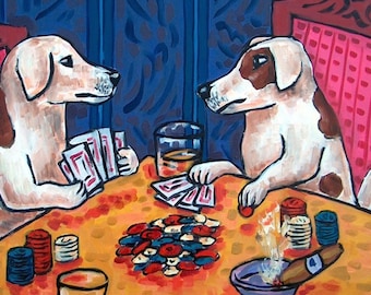 Jack Russell Terriers Playing Poker Dog Art coaster tile Gift
