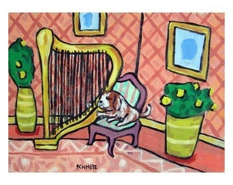 Cavalier King Charles Spaniel Playing the Harp Art Print