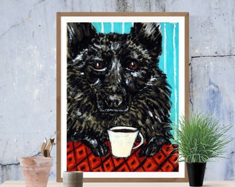 schipperke art canvas print coffee print decor by animal artist jay schmetz
