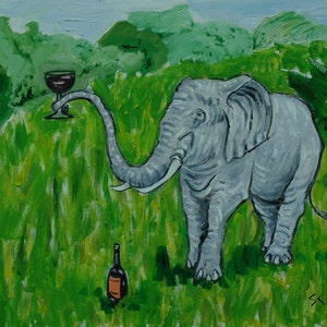 ELEFANT priat die Wein Bar Kunstdruck auf mattem oder glänzendem Papier