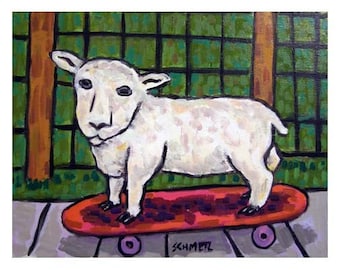 Lamb on a skateboard Sheep Art Print