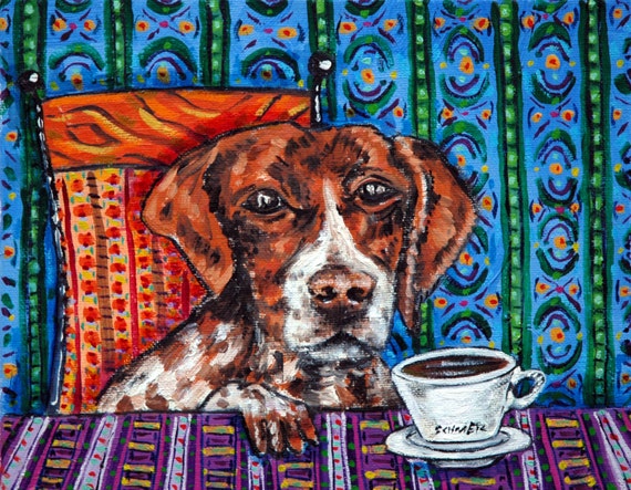BEAGLE tea poster animal pet DOG art PRINT abstract folk pop ART JSCHMETZ