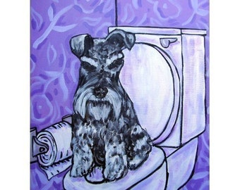 Schnauzer dog ART - 13x19 PRINT - bathhroom wall decor - purple - bathroom art - modern folka rt