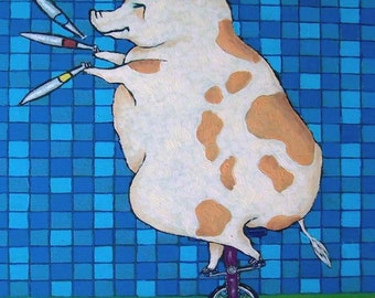 Big Pig Juggling on a Unicycle Animal Art coaster tile Gift