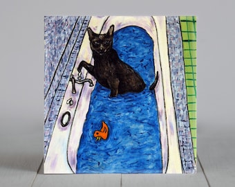 Bombay cat taking a bath art tile coaster gift - multiple sizes available