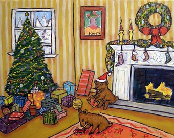 bears christmas animal art on ready to hang gallery wrapped canvas- multiple sizes available