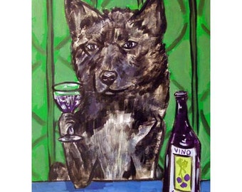 Akita at the Wine Bar Dog Art PRINT 13x19 JSCHMETZ modern abstract folk pop art american ART gift