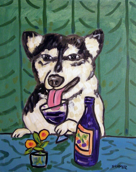 schnauzer painting wine animal dog bar art 8.5x11 glossy photo print