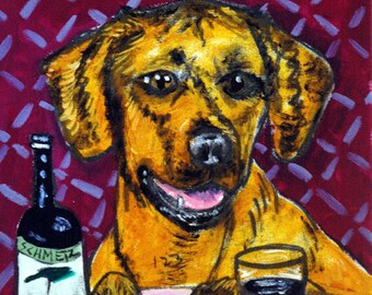Rhodesian Ridgeback at the Wine Bar Dog Art Print - stretched canvas or paper print - multiple sizes