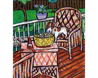 Jack Russell Terrier Eating popcorn Dog Art Print - stretched canvas or paper print