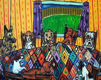 dog art tile coaster gift qulting