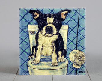 Boston Terrier coater tile - dog art tile - birthday gift - multiple sizes Available - gift for dog lover