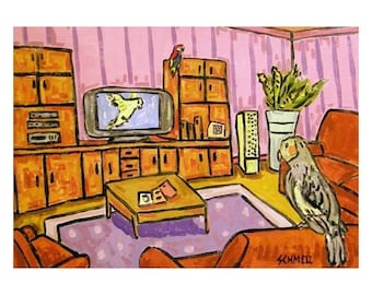 Parakeet Watching Television Bird Art Print