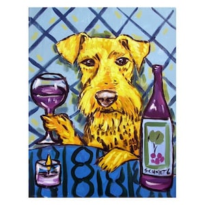 Airedale terrier art wine canvas print - ready to hang giclee by Schmetzpetz