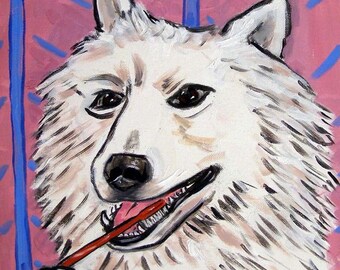 Samoyed Dog Art Ceramic Coaster Tile - Modern Animal Decor Gift for Dentist