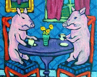 pink pig coffee Art PRINT poster gift JSCHMETZ cafe